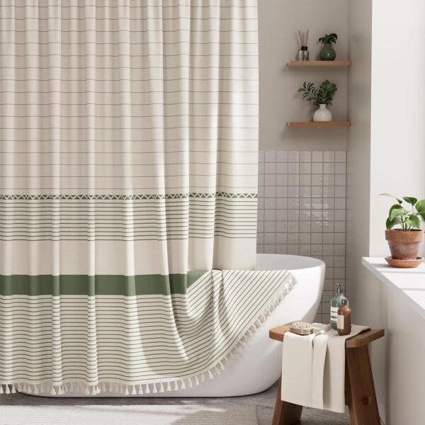 Faux Linen Shower Curtain with Tassels