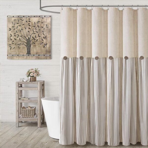 Linen and Cotton Shower Curtain with Buttons