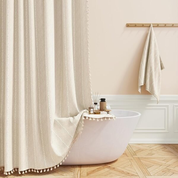 Boho Farmhouse Shower Curtain with Tassels
